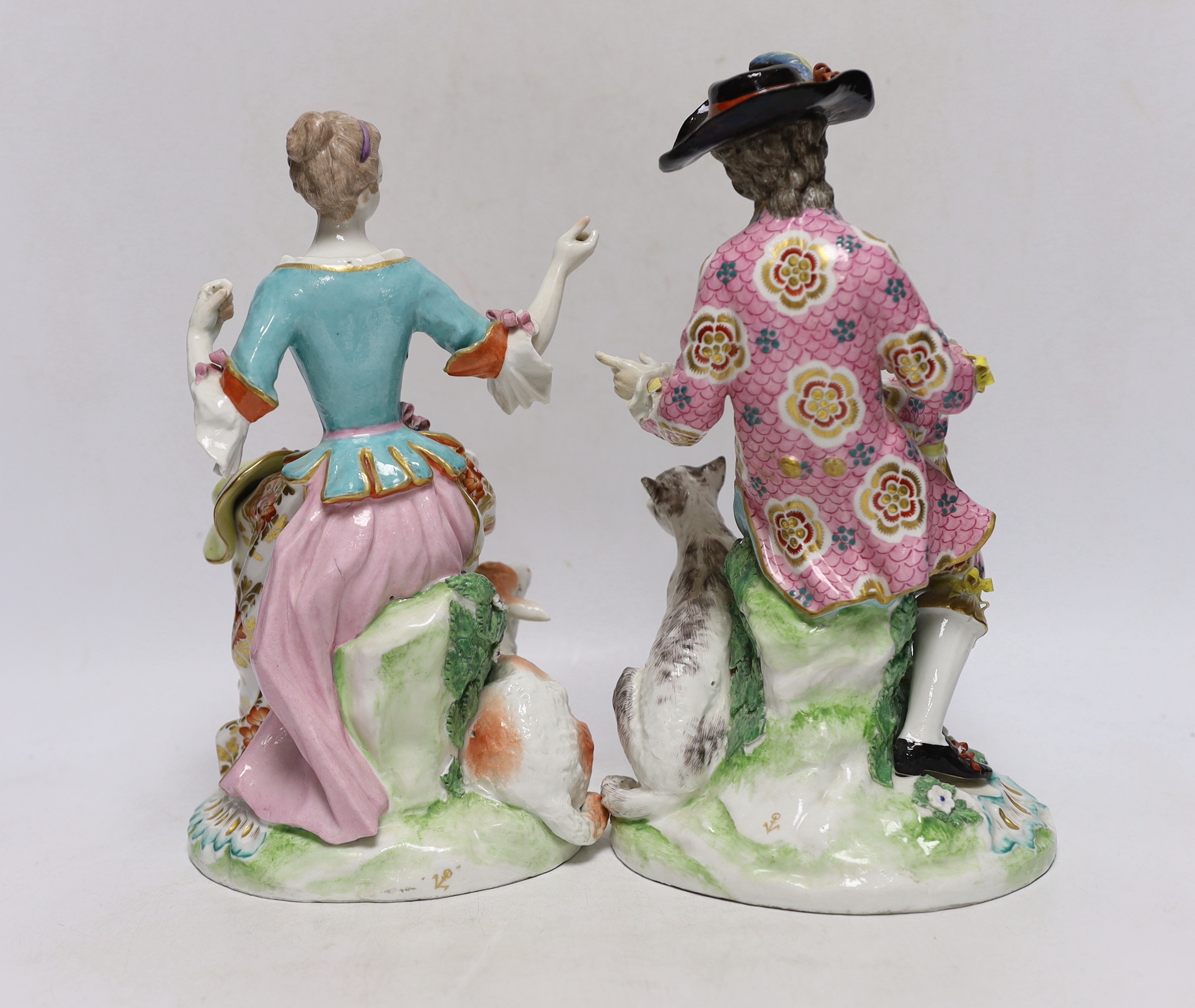 A pair of Samson porcelain figures of a Shepherd and shepherdess wearing 18th century dress, c.1900, largest 27cm high